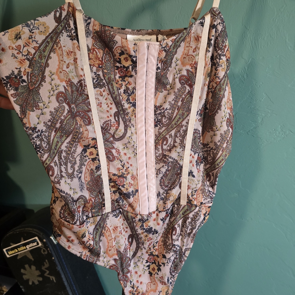 Patterned Bodysuit with Pink Accents